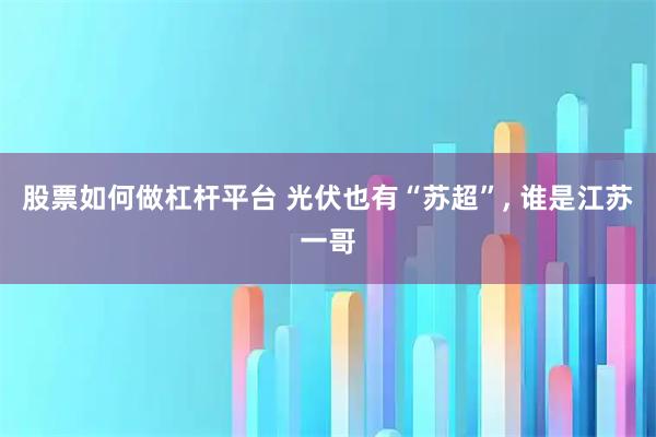 股票如何做杠杆平台 光伏也有“苏超”, 谁是江苏一哥